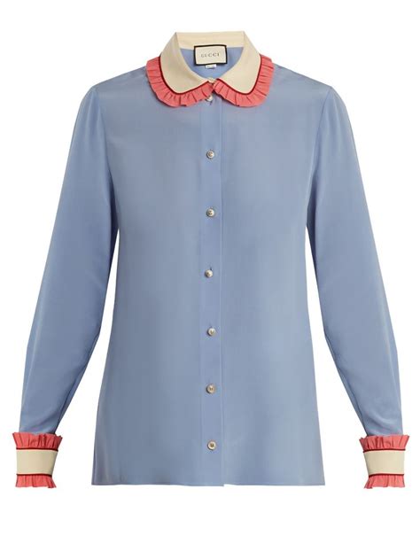 gucci light blue shirt with stripes ruffles taemin|Gucci Shirts for Women .